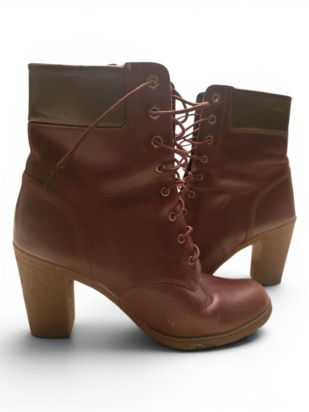Timberland Burgundy Lace-Up Leather Ankle Boots Size 9